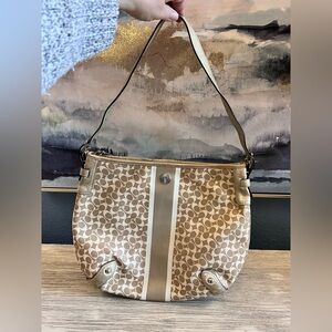 Coach Tan and Cream Signature Shoulder Bag